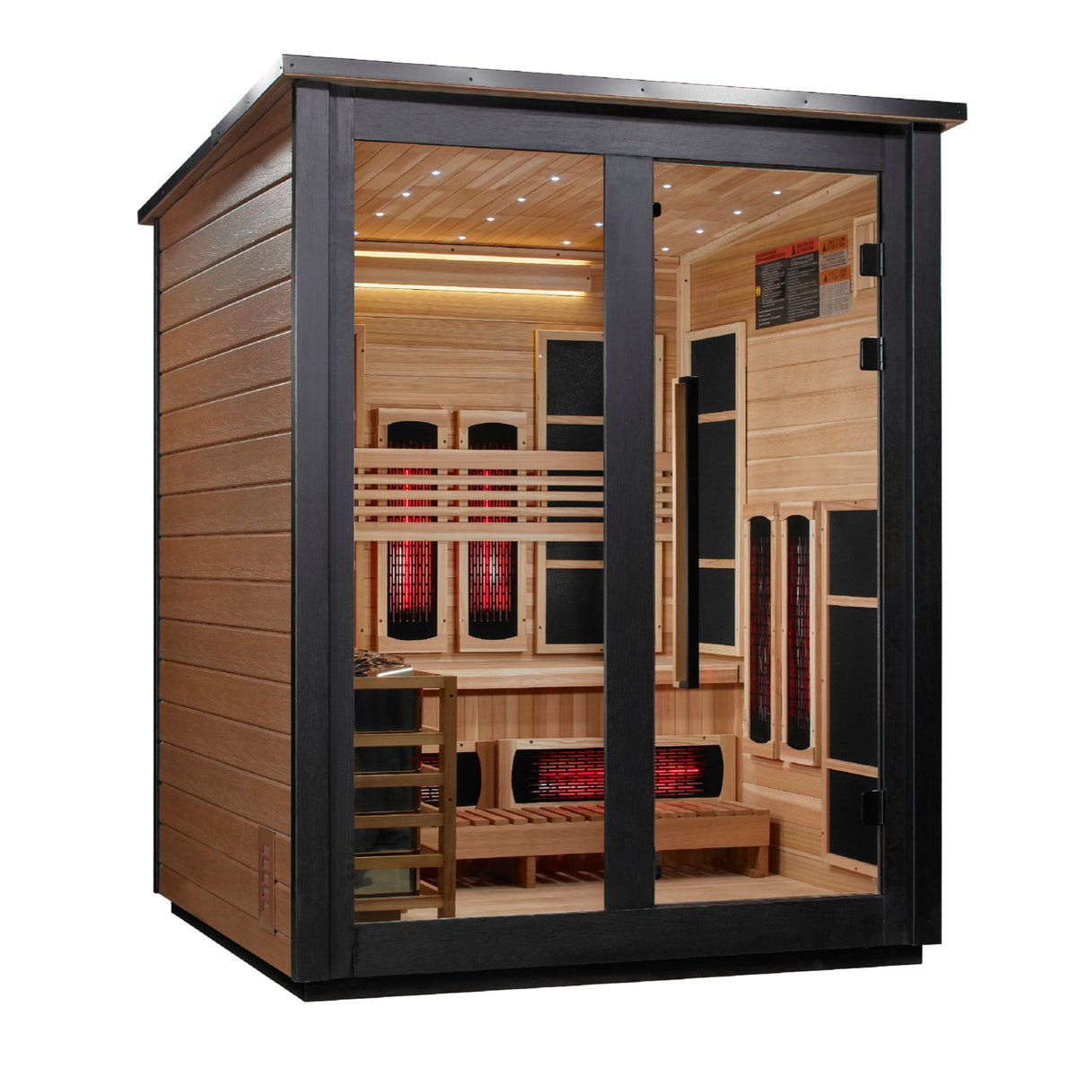 Golden Designs Loviisa 3-Person 2-Tone Barn Hybrid Outdoor Sauna, Full Spectrum IR + 8kW Stove, Red Cedar Interior (GDI-8523-03)