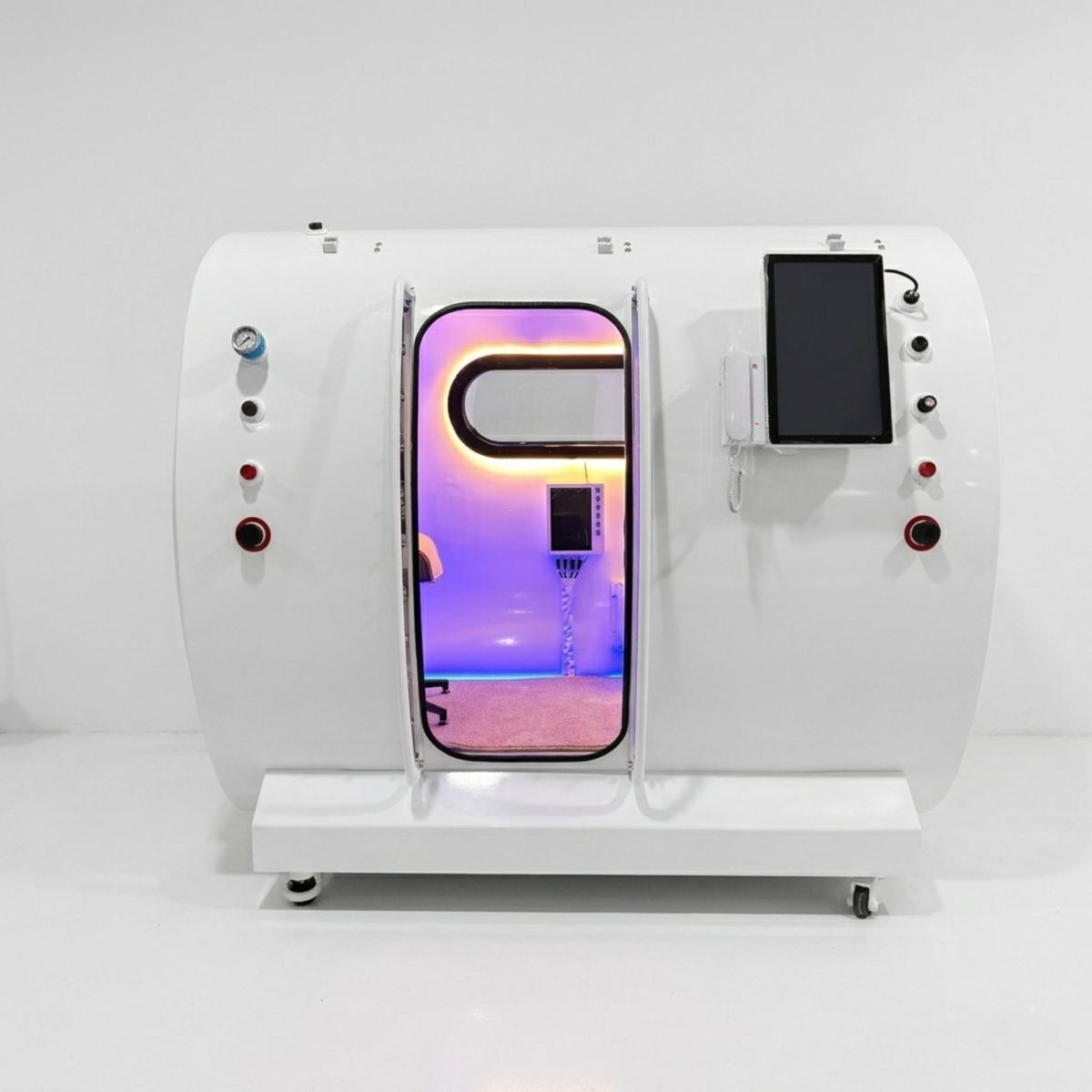 In Stock Macy-Pan Hyperbaric Oxygen Therapy Chamber Hard Type - HE5000 Fort 2.0 ATA, White, White Leather Interior, 2 Electric Aviation Seats