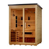 Golden Designs Carinthia 3-Person Hybrid Outdoor Sauna, Full Spectrum IR + 8kW Stove, Flat Roof, Canadian Hemlock (GDI-8023-01)