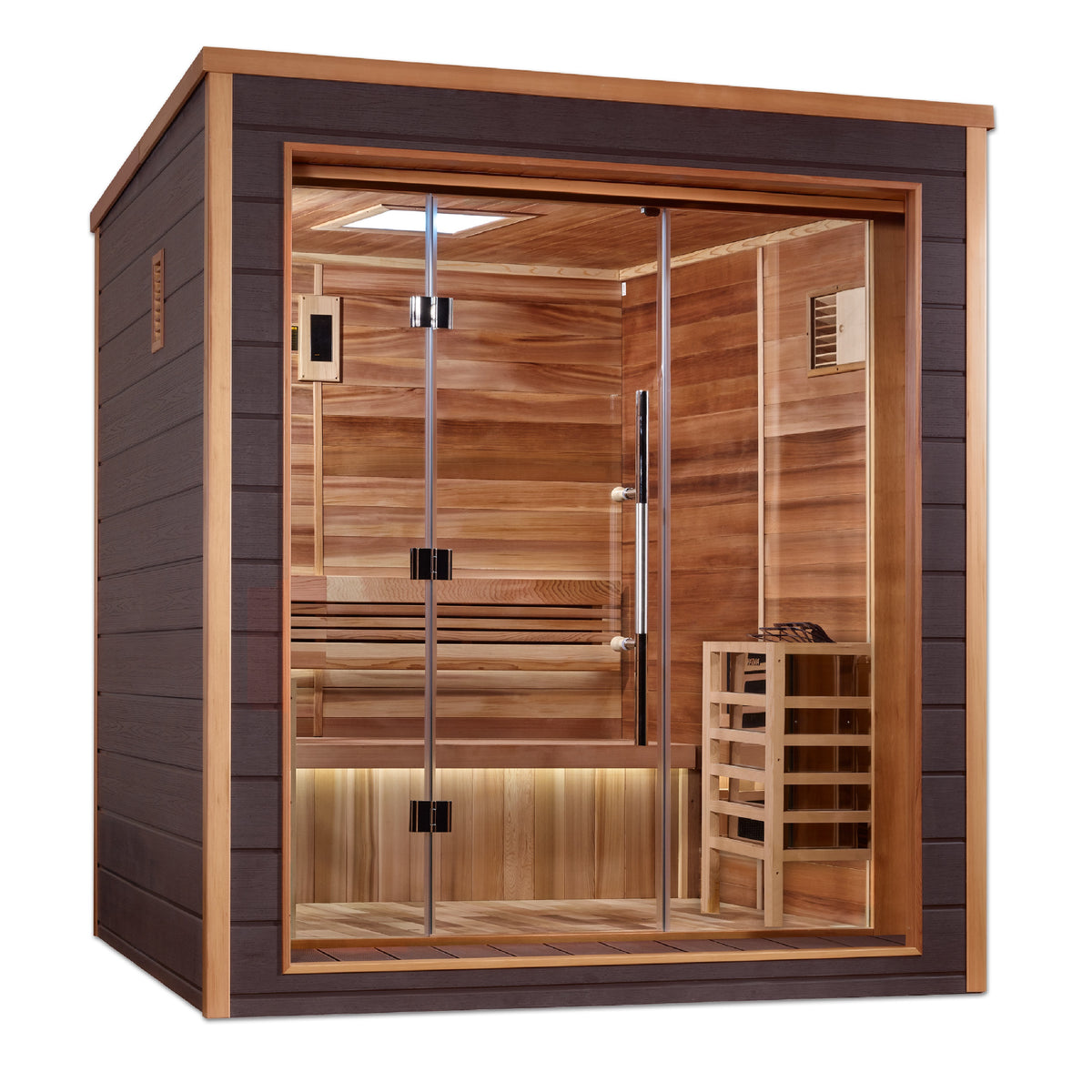 Golden Designs Drammen 3-Person Outdoor-Indoor Traditional Sauna, Canadian Red Cedar Interior - GDI-8203-01