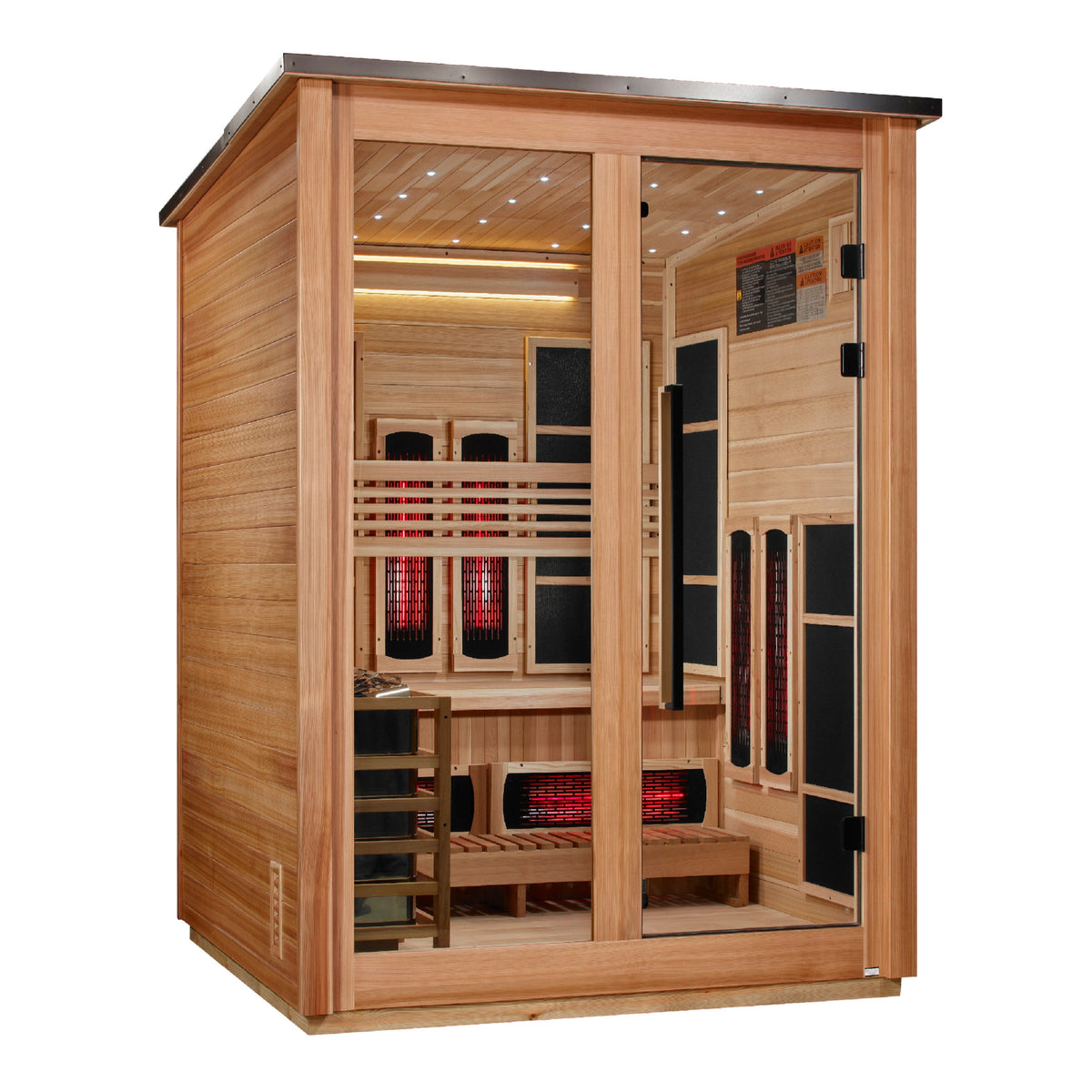 Golden Designs Loviisa 3-Person Barn Hybrid Outdoor Sauna, Full Spectrum IR + 8kW Stove, Red Cedar Interior (GDI-8523-02)