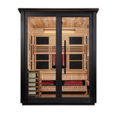 Golden Designs Loviisa 3-Person 2-Tone Barn Hybrid Outdoor Sauna, Full Spectrum IR + 8kW Stove, Red Cedar Interior (GDI-8523-03)