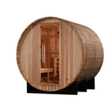 Golden Designs Arosa 4-Person Outdoor Barrel Sauna, Pacific Cedar, 6 kW Traditional Stove - GDI-B004-01