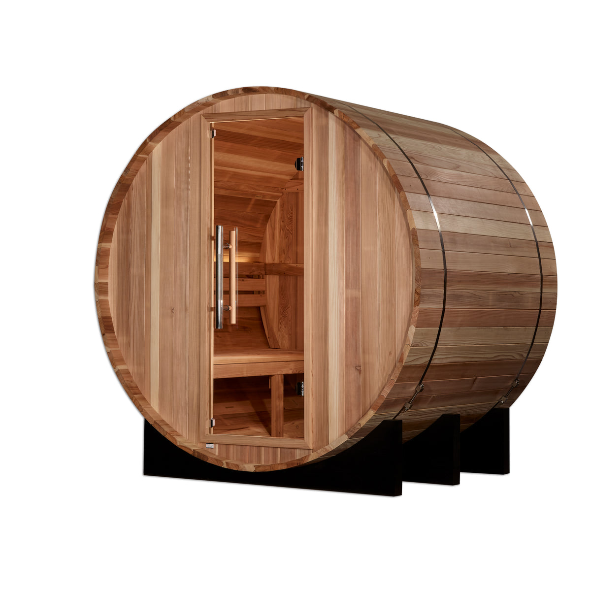 Golden Designs St. Moritz 2-Person Outdoor Barrel Sauna, Pacific Cedar, 6 kW Traditional Stove - GDI-B002-01