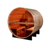 Golden Designs Zurich 4-Person Outdoor Barrel Sauna, Bronze Privacy View, Pacific Cedar, 6 kW Traditional Stove - GDI-B024-01