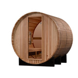 Golden Designs Zurich 4-Person Outdoor Barrel Sauna, Bronze Privacy View, Pacific Cedar, 6 kW Traditional Stove - GDI-B024-01