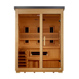 Golden Designs Carinthia 3-Person Hybrid Outdoor Sauna, Full Spectrum IR + 8kW Stove, Flat Roof, Canadian Hemlock (GDI-8023-01)