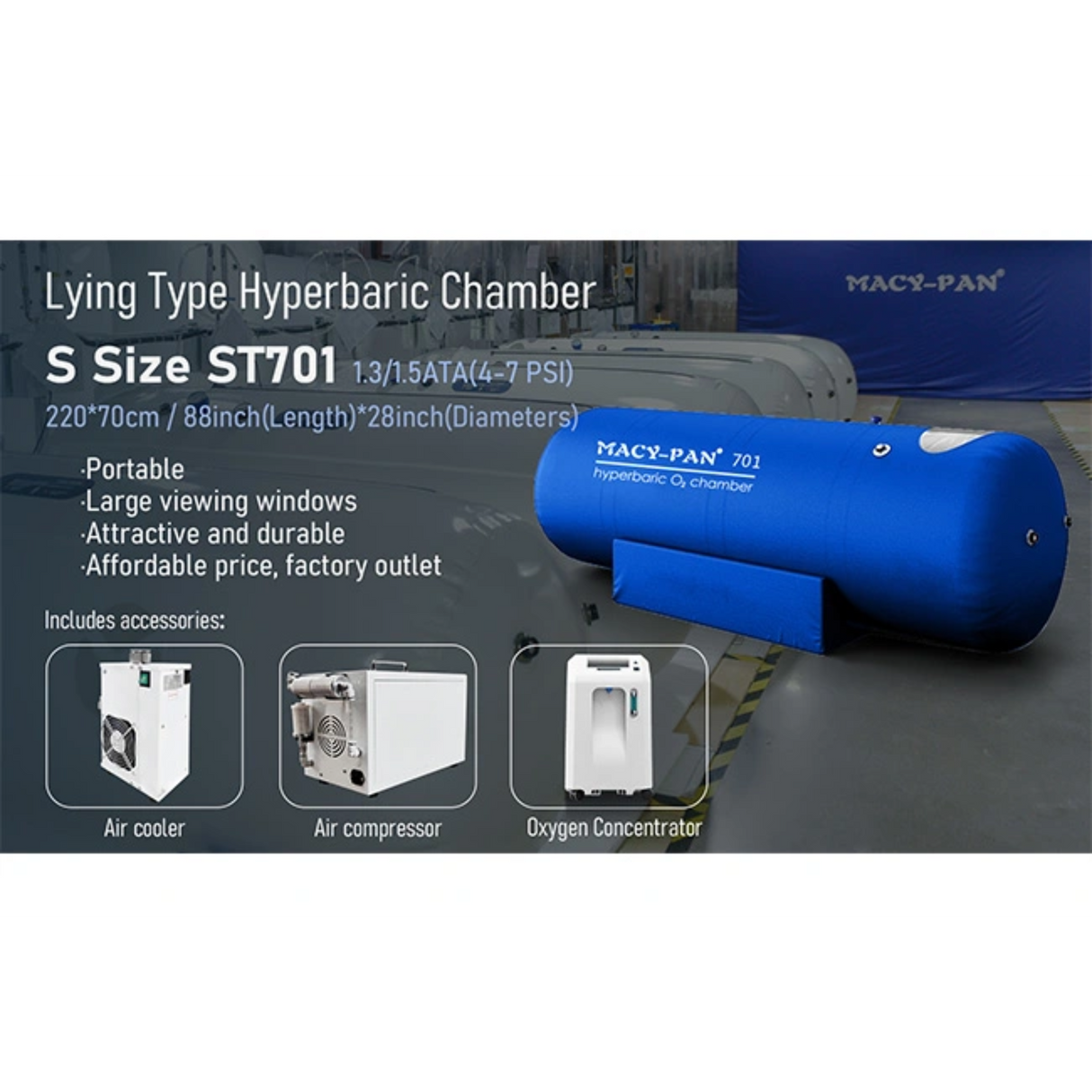 Macy-Pan Hyperbaric Oxygen Therapy Chamber 1.5 ATA Soft Lying Type - ST702