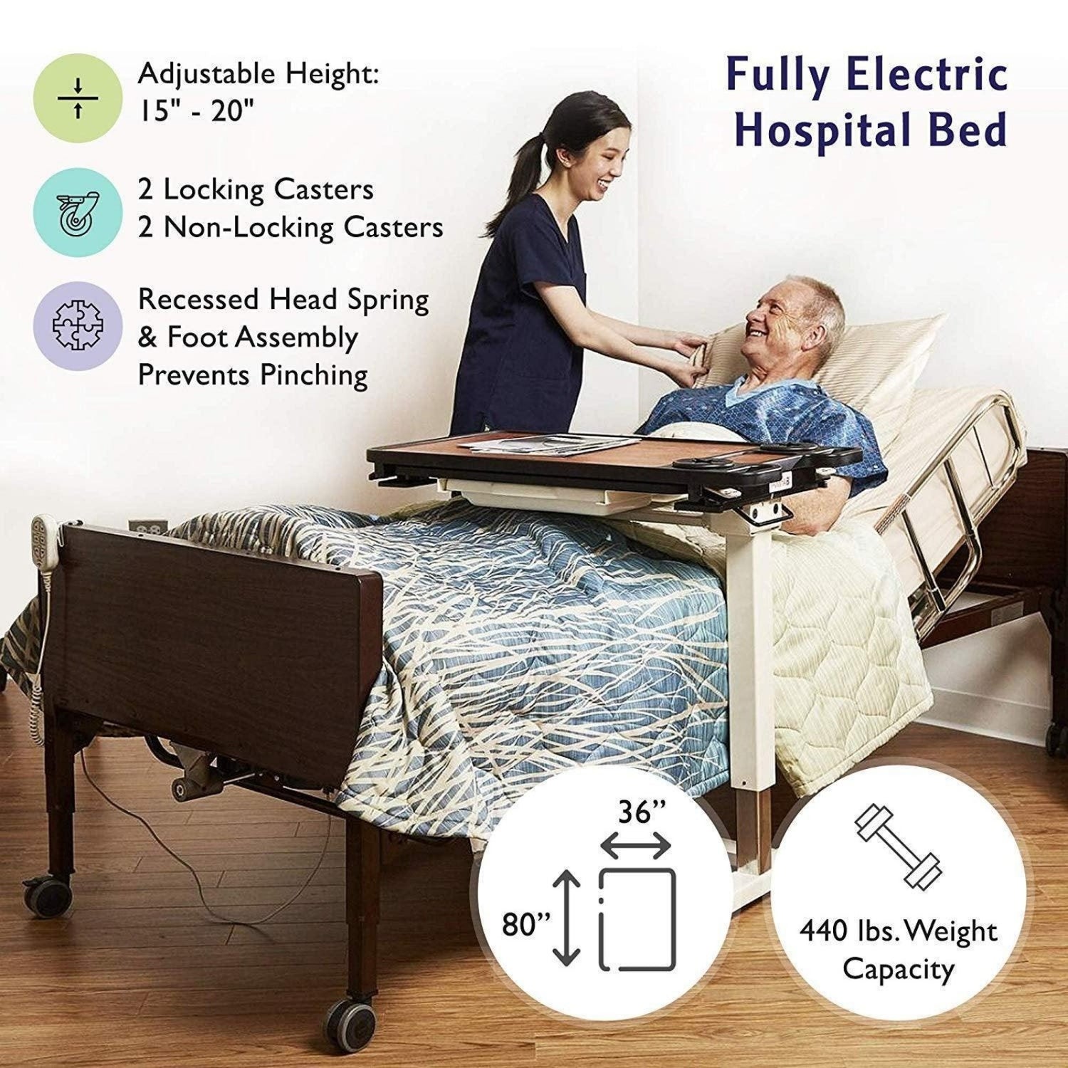 Medacure Full Electric Hospital Bed with Mattress and Rail Morelli